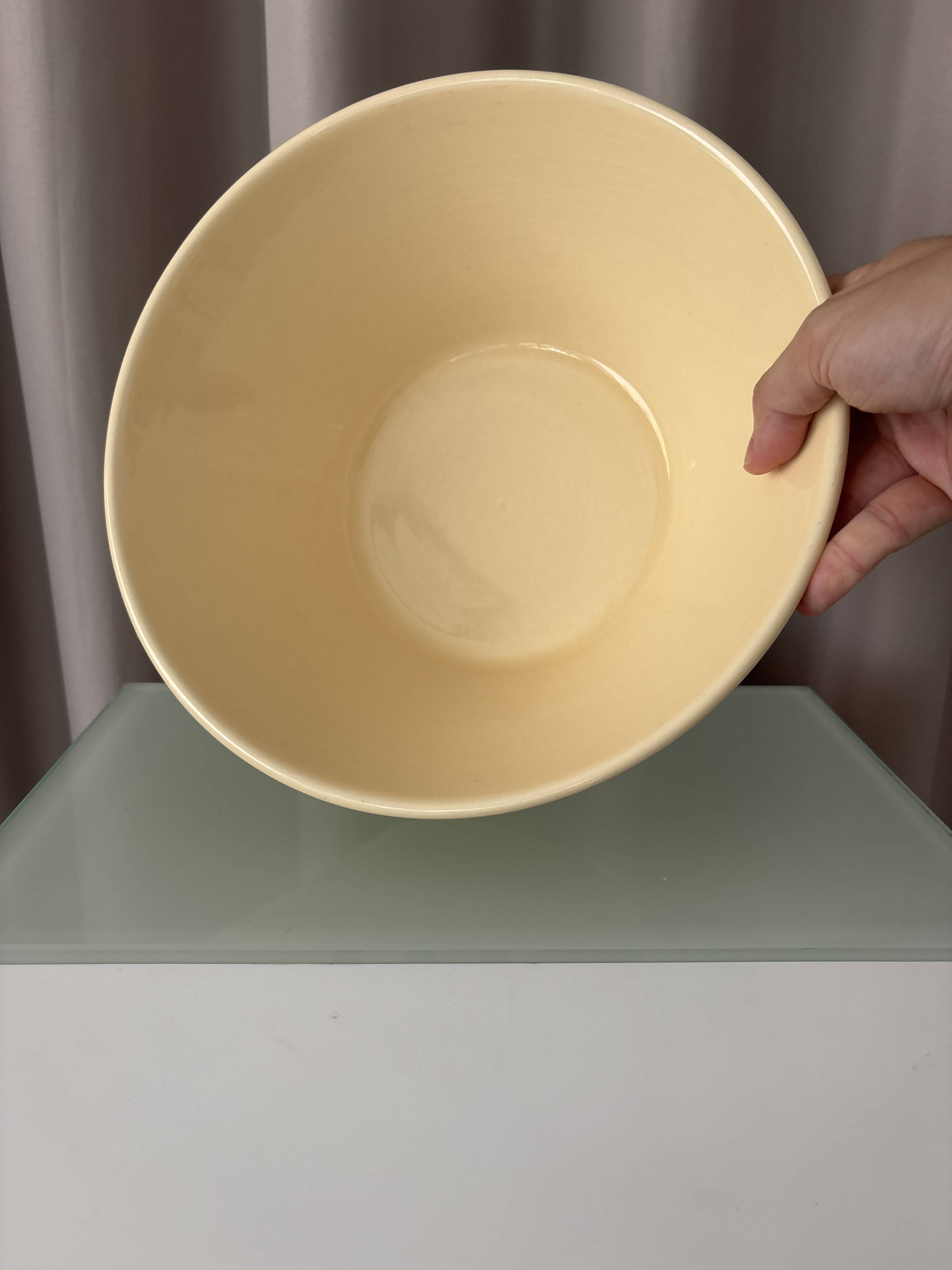 French Vintage Ribbed Ceramic Salad Bowl | Ivory Cream | Digoin Sarreguemin