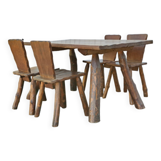 Ensemble table et 4 chaises brutalistes, Bretagne
