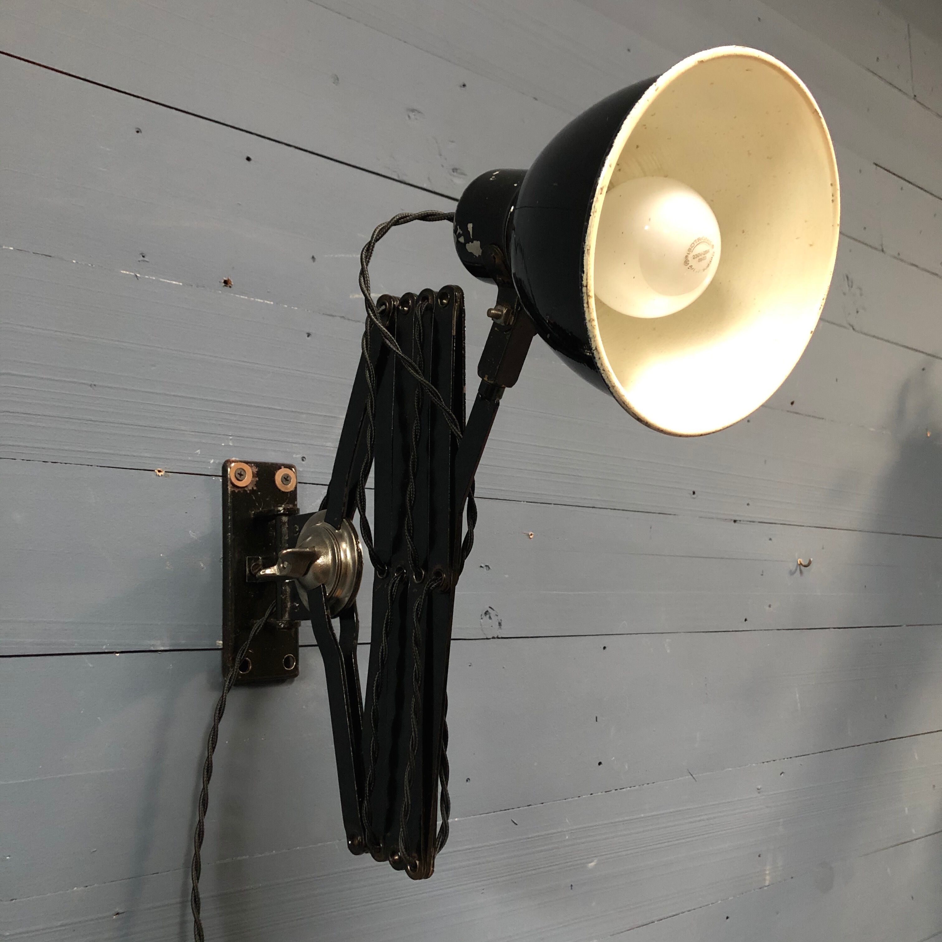 XL black scissor lamp from PeHaWe Leuchten Dresden, German 1940s