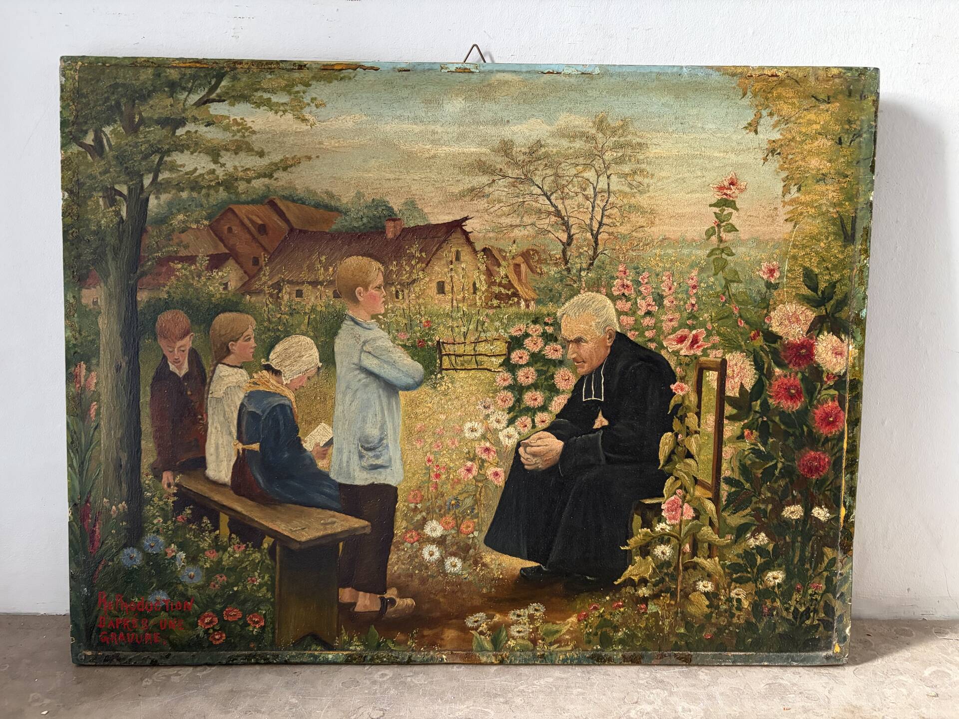 La leçon de catéchisme, huile sur toile