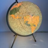 Vintage 1969 globe, tripod glass, Taride world map - 33 cm