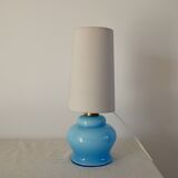 Lamp with blue opaline feet and textured conical lampshade 60s-70s