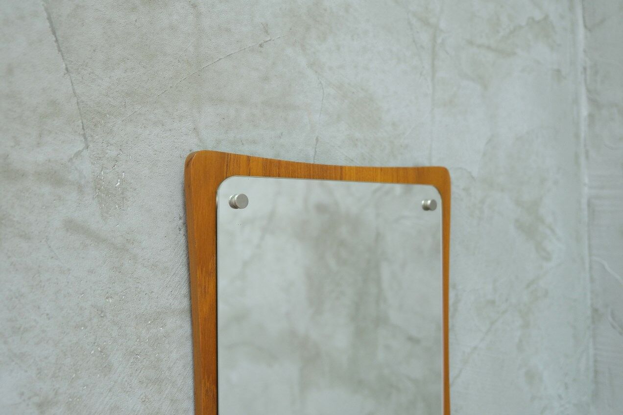 Scandinavian Minimalist Teak Mirror 1960s 36x30cm