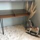 Vintage wooden desk console and tempered glass