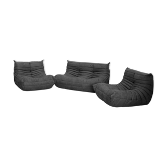 Set of grey microfiber Togo sofas designed by Michel Ducaroy 1973