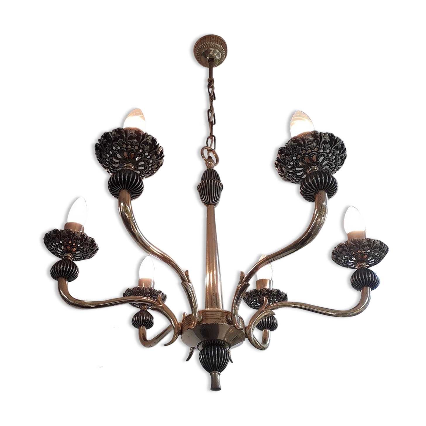 Italian gold coloured chandelier 1970s