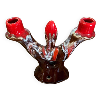 Vallauris red and brown candle holder