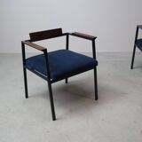 Pair of Postmodern armchairs in steel and mahogany, 1970s