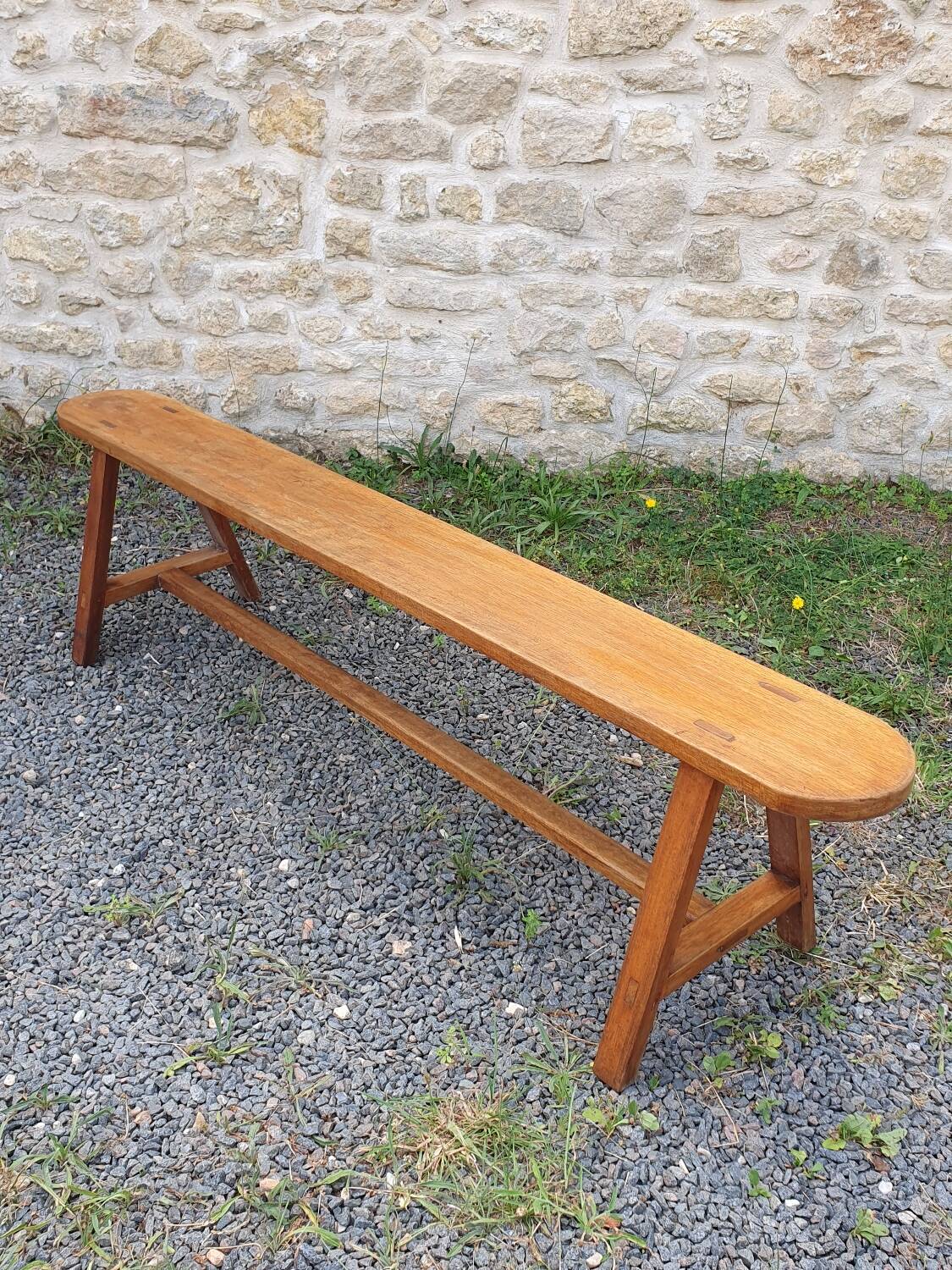 Vintage solid oak bench, 1950s