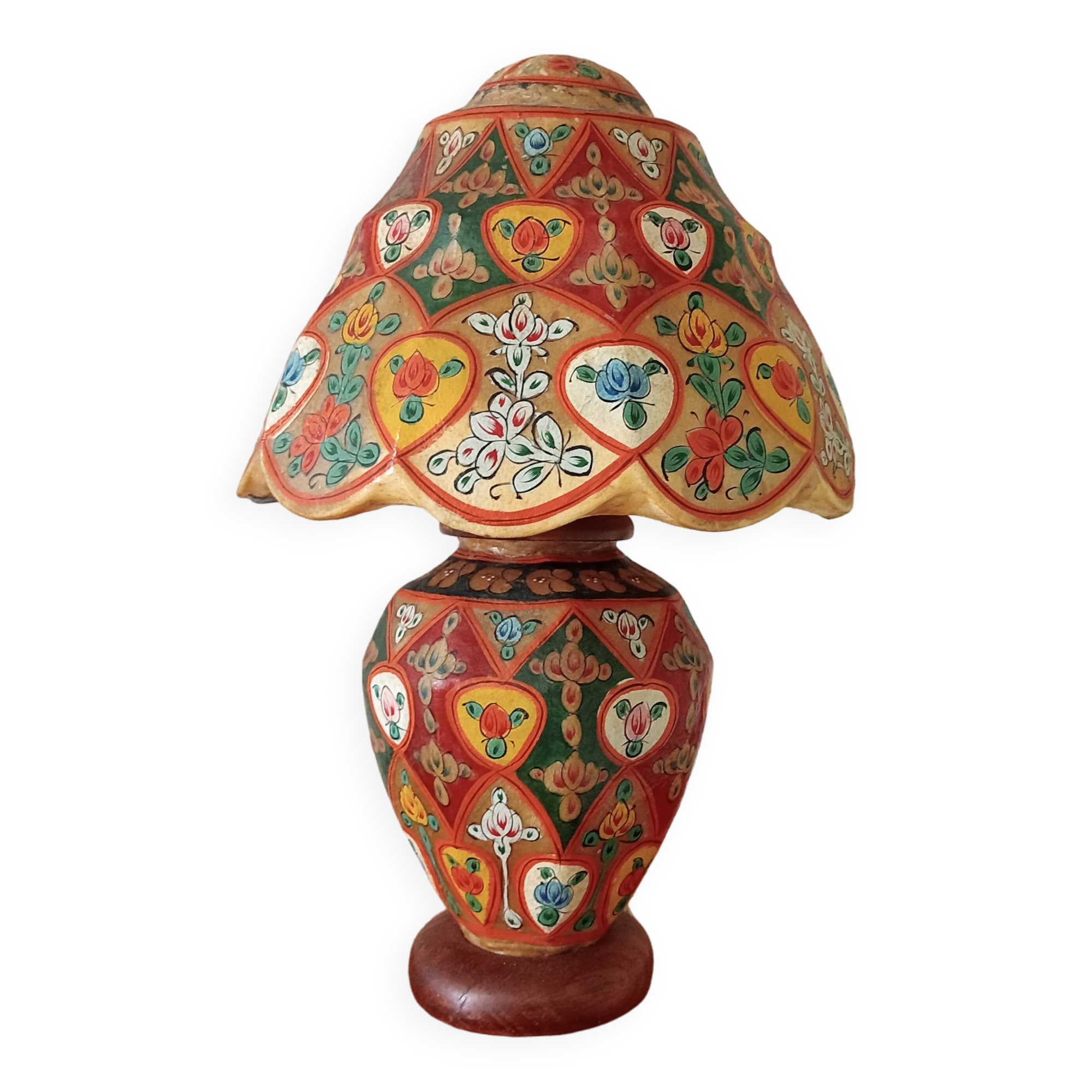 Lampe Boule Cuir De Chameau Et Socle Bois – Pakistan, Art Déco, Argenté