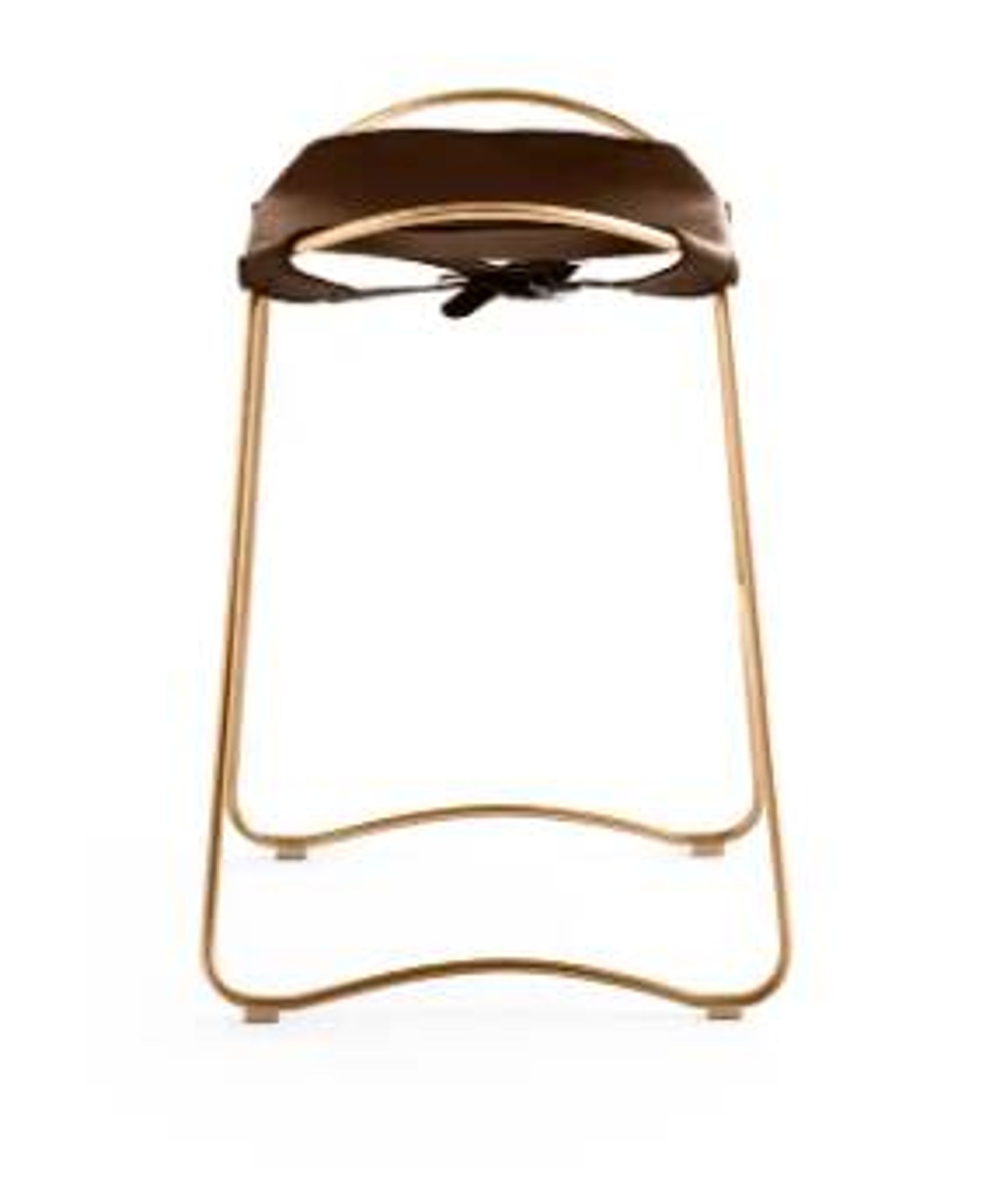 Brown stool pair without backrest with brass details.