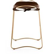 Brown stool pair without backrest with brass details.