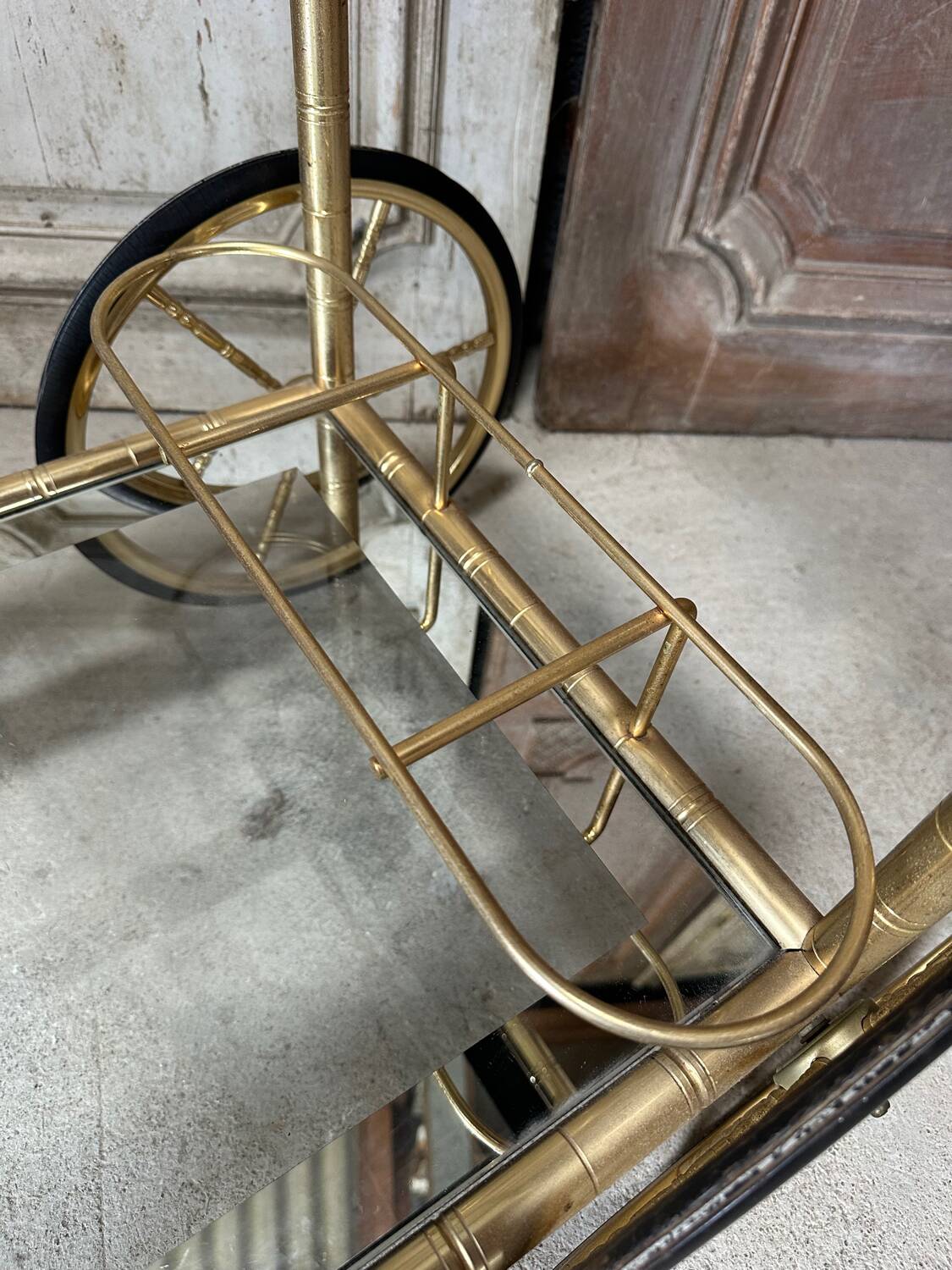 Vintage gold bar cart serving trolley