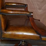 Restored vintage executive chair, leather, oak frame.