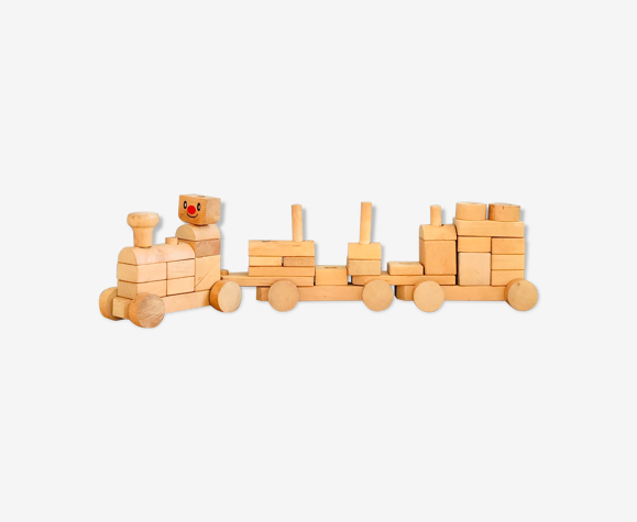 Train blocs de bois L90cm 1 locomotive et 2 wagons