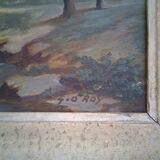 Painting landscape wood river signed