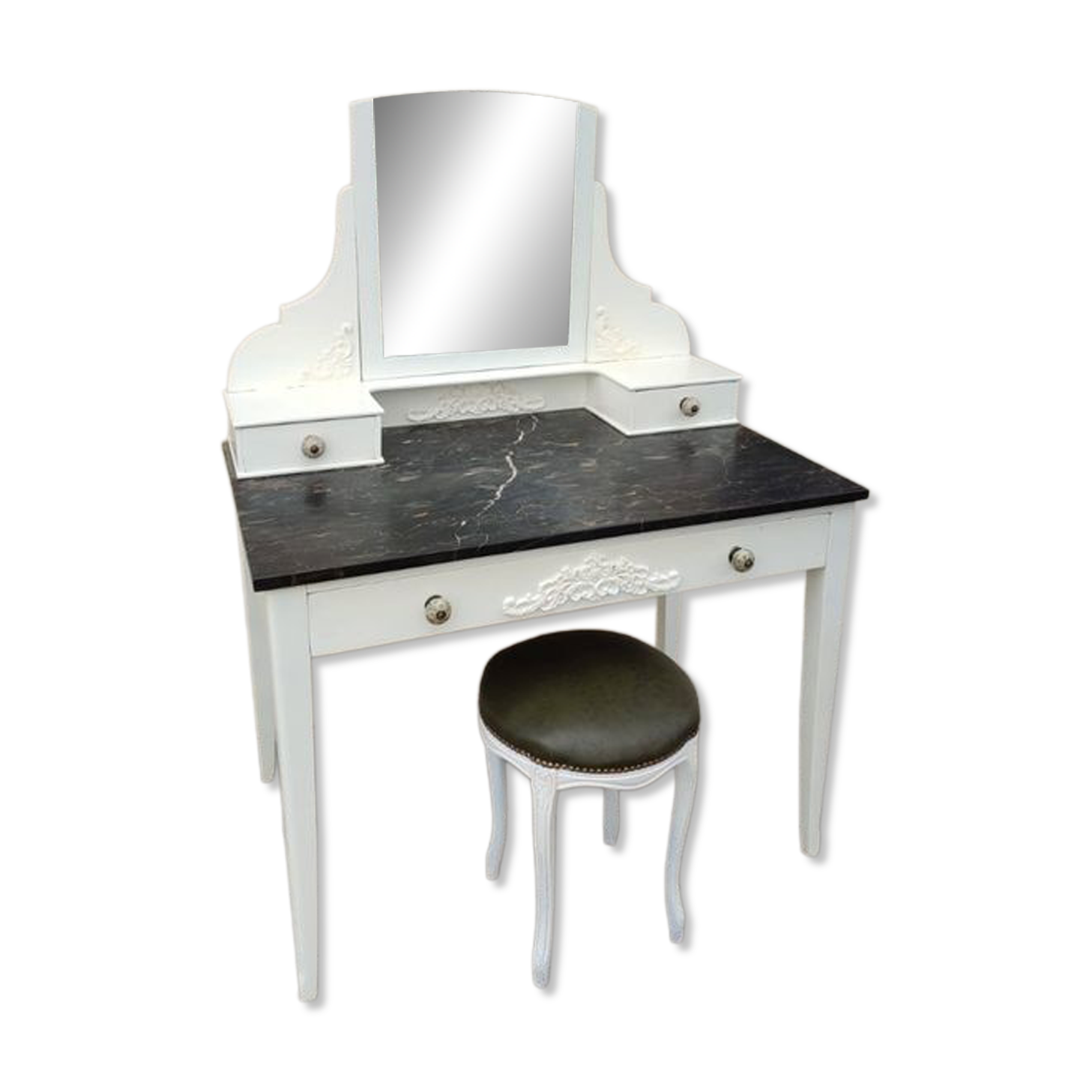 Marble top dressing table with stool