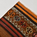 Brown & Orange Stiped Mid Century Vintage Kilim Rug, 75x387 Cm