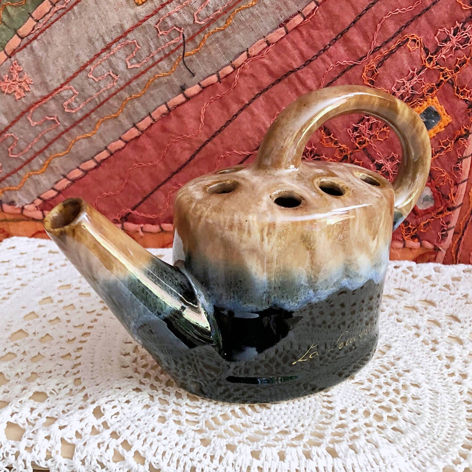 Flower spike vase in the shape of a watering can style Vallauris France
