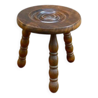 Turned wooden tripod milking stool