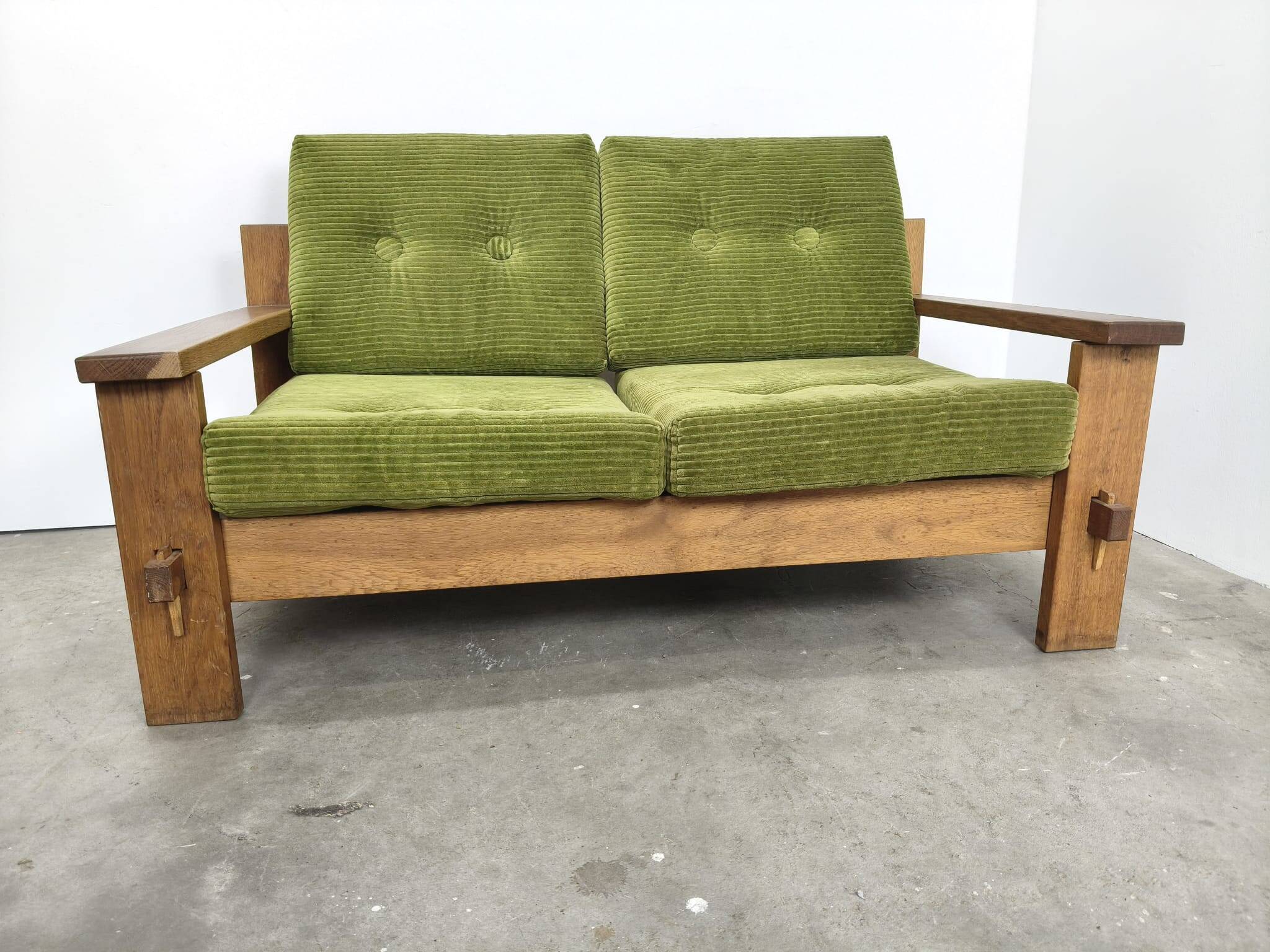 Brutalist oak sofa