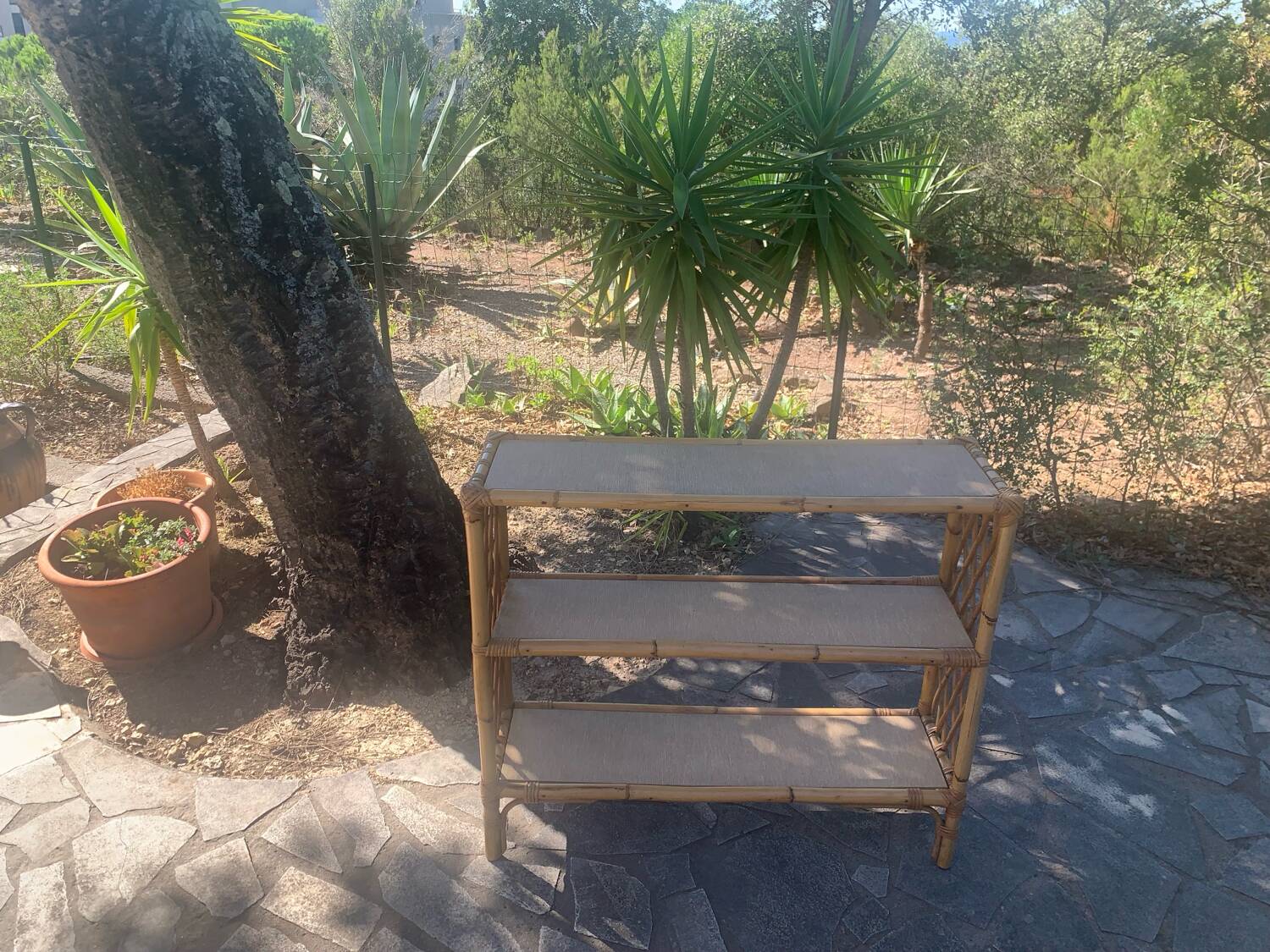 Rattan shelf with crossbars 60's