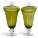 Urnes en verre de Murano vert avec couvercle, style Venini, Italie, années 1950