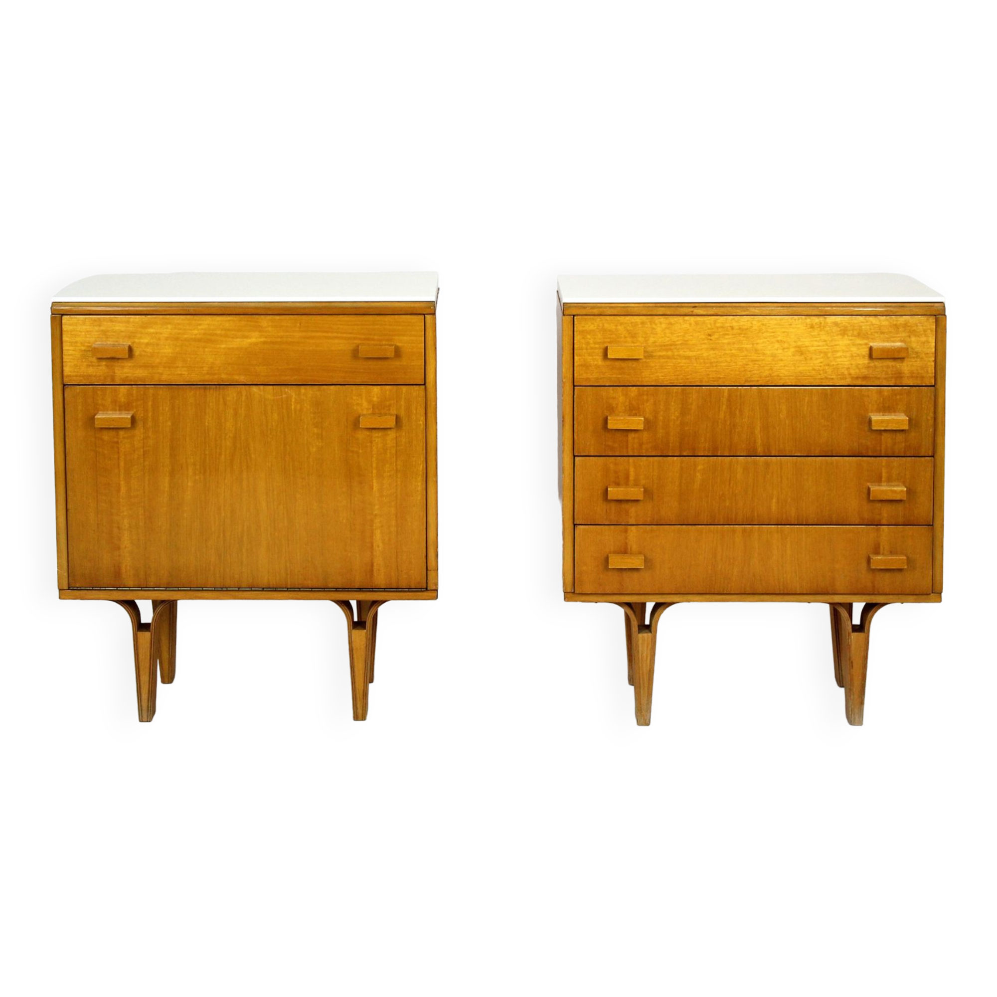 Vintage Nightstands with White Glass Tops, 1970s, Set of 2