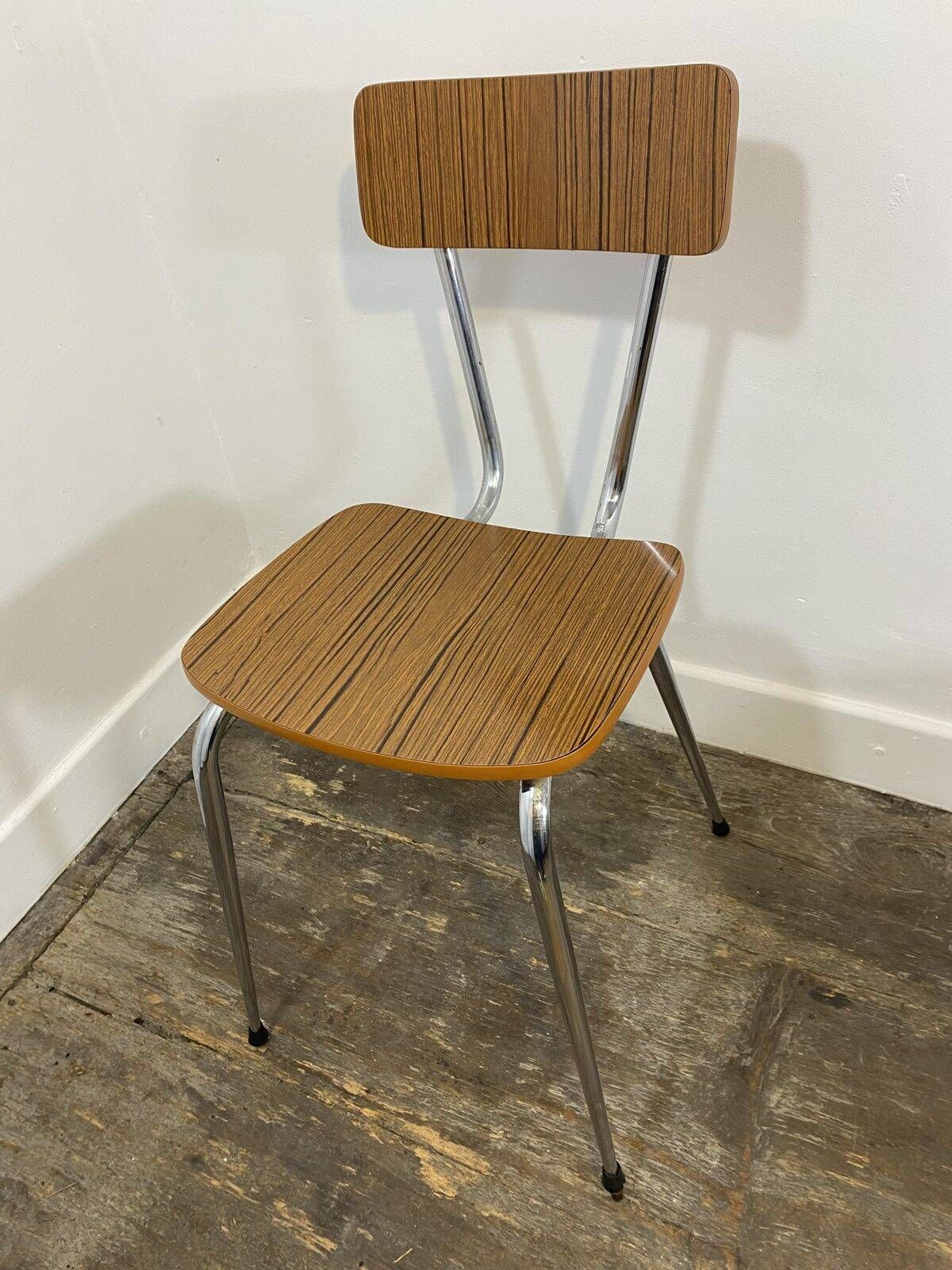 Set of 3 vintage French kitchen chairs, formica & chrome, 1960s-70s