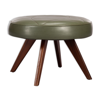 Vintage danish green leather stool, 1960s