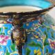Antique jardinière ceramic enamel Longwy with bronze mount elephant head