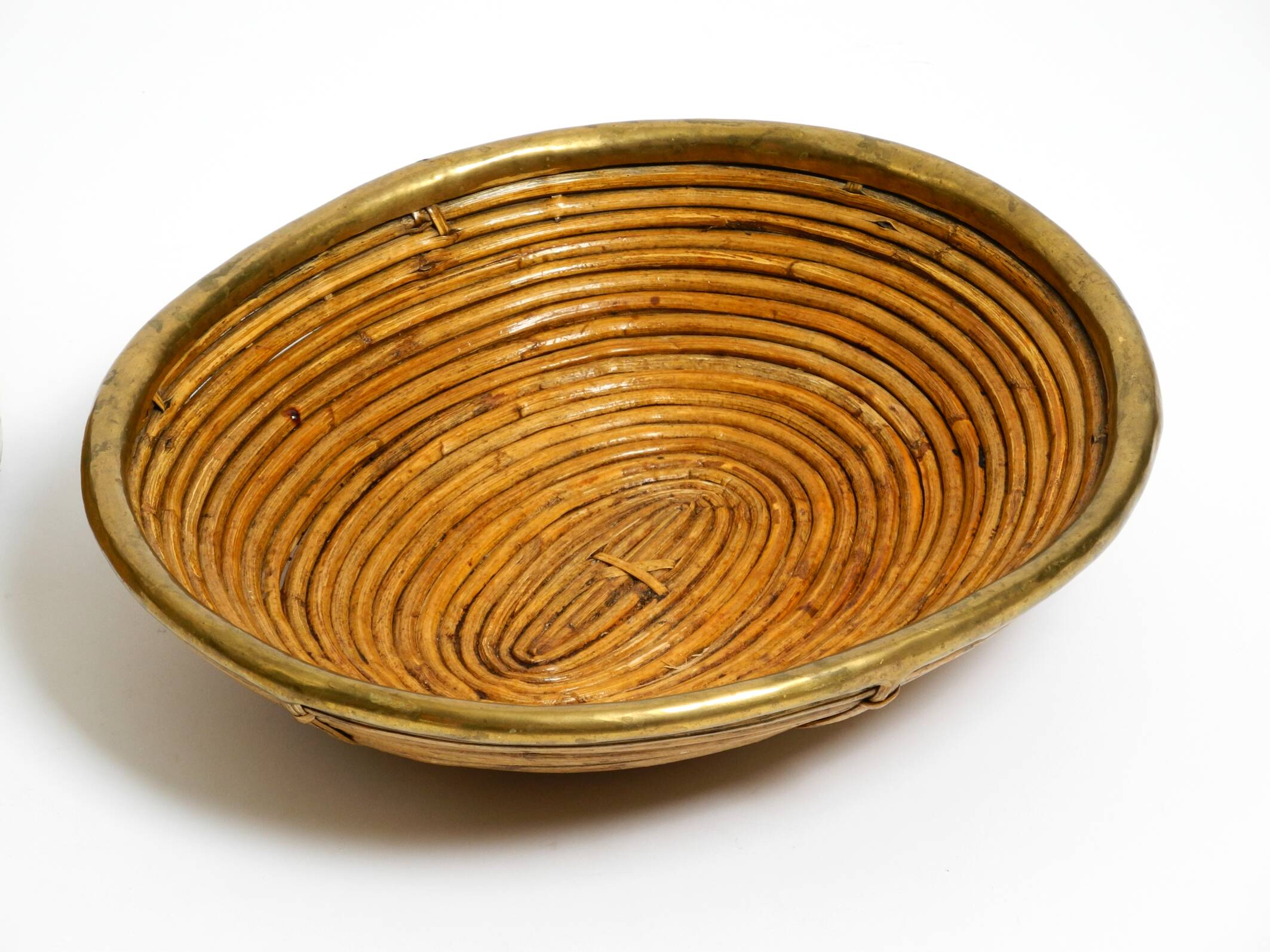 A pair of beautiful Italian Mid Century Modern bamboo bowls with brass rims