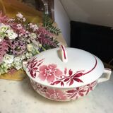 Vintage earthenware soup kitchen - 50s - model F.P Anna - decoration red flowers