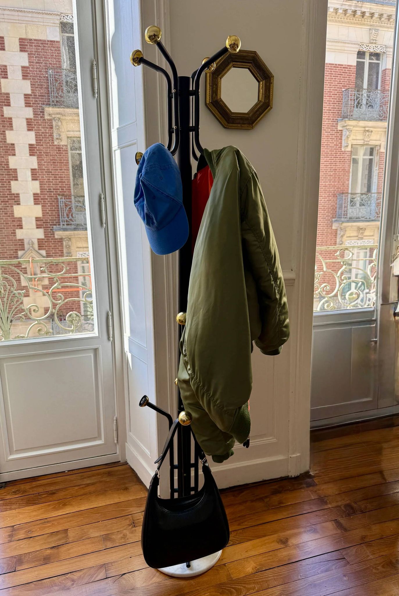 Golden metal coat rack with 14 hooks - 1970s