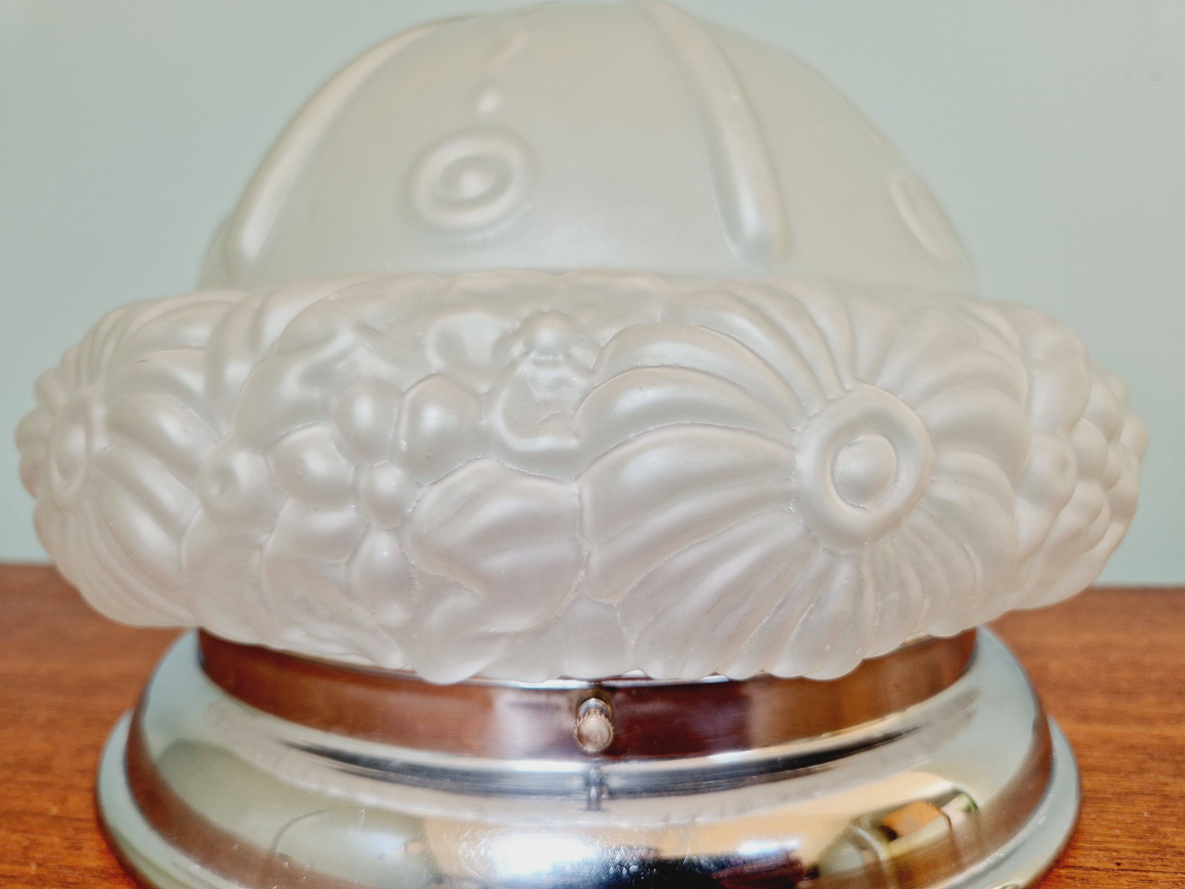 Art Deco ceiling lamp in satin glass, 1920s-30s