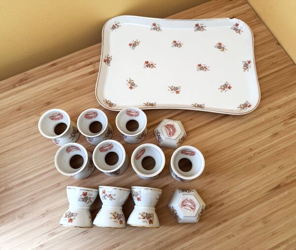 10 coquetiers diabolos et 2 salerons porcelaine Haviland et Le Tanneur 1920