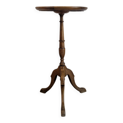 Guéridon ancien tripode en bois à plateau en cuir rouge, style anglais