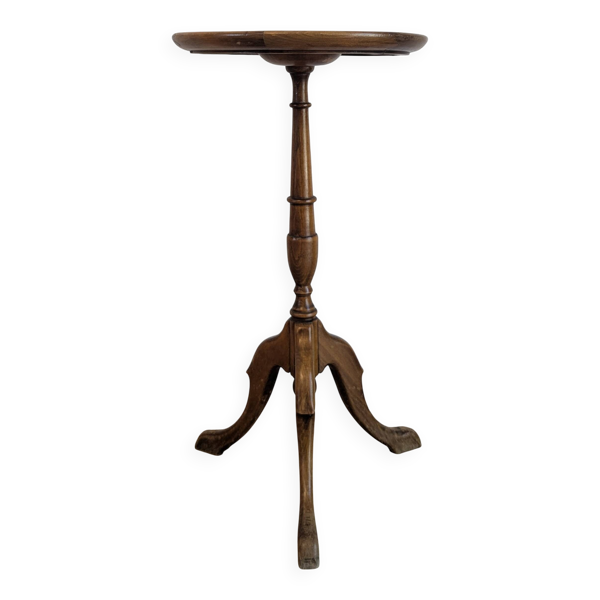 Guéridon ancien tripode en bois à plateau en cuir rouge, style anglais