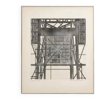 Lithographie Rasmus Nellemann signée 1976 structure industrielle