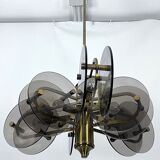 Postmodern brass and thick glass chandelier by Gino Paroldo. Italy 1970s