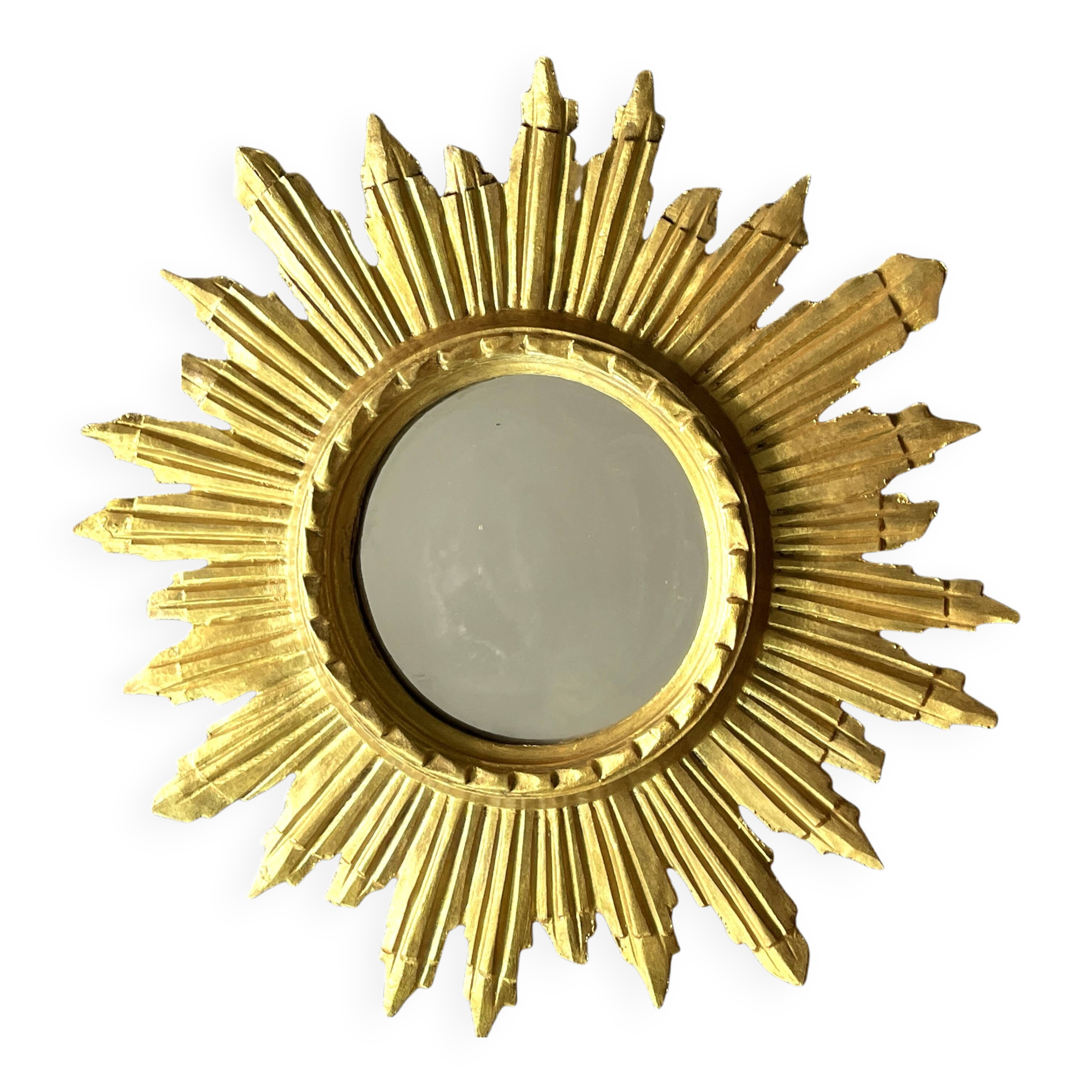 golden wooden sun mirror - 48 cm