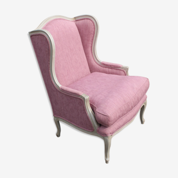 White painted armchair covered in Lilac colour  material