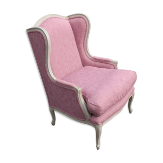 White painted armchair covered in Lilac colour  material