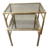 Duo tables gigognes dorées décor bambou années 70