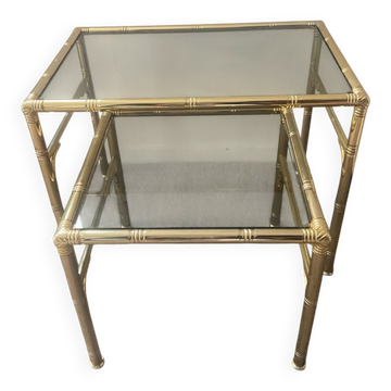 Set of two nesting tables in gold with a bamboo decor, 1970s style