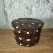 Vintage marquetry wooden jewellery box, velvet interior – 1950s/70s