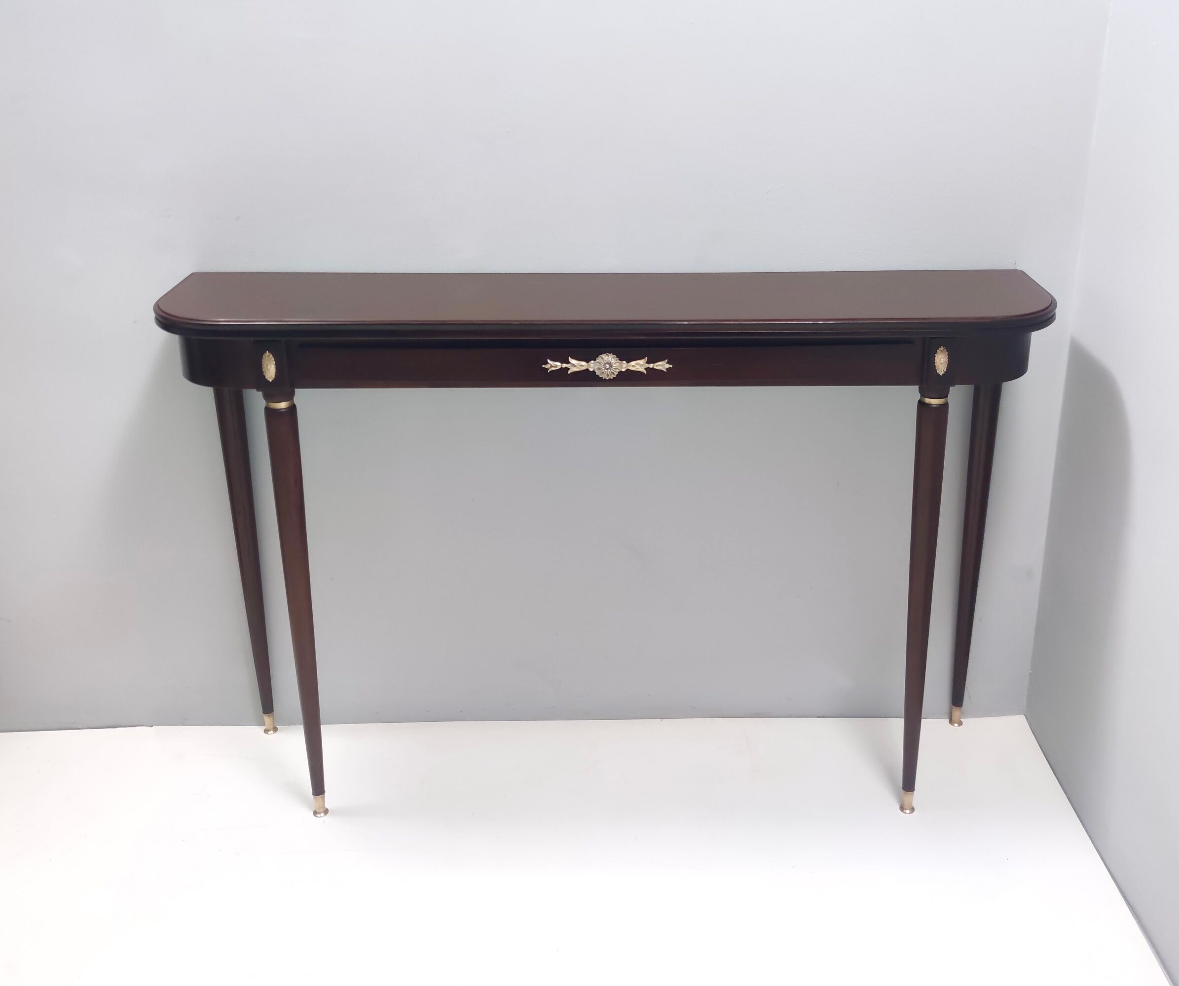 Vintage Ebonized Beech Console Table by Paolo Buffa with Glass Top, Italy