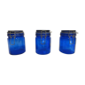 Série de 3 bocaux anciens en verre bleu