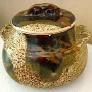 Vegetable dish, covered pot, glazed ceramic art, 1970s, signature to be identified