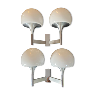Pair of double fire wall lamps Sciolari. Italy 1960
